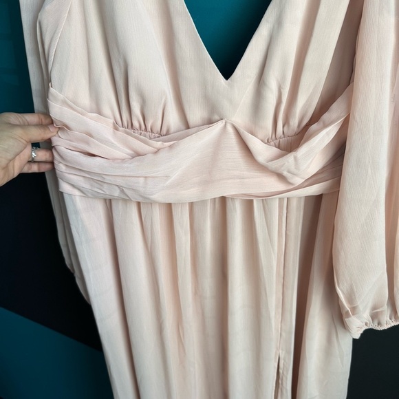 Lulu's Pink Ruched Wrap Gown with V-Neck - Picture 7 of 16